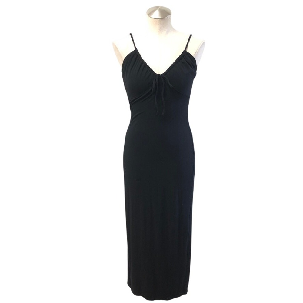 Z Supply Maxi Dress Womens Small Black Ruched Tie Front Spaghetti Strap Party